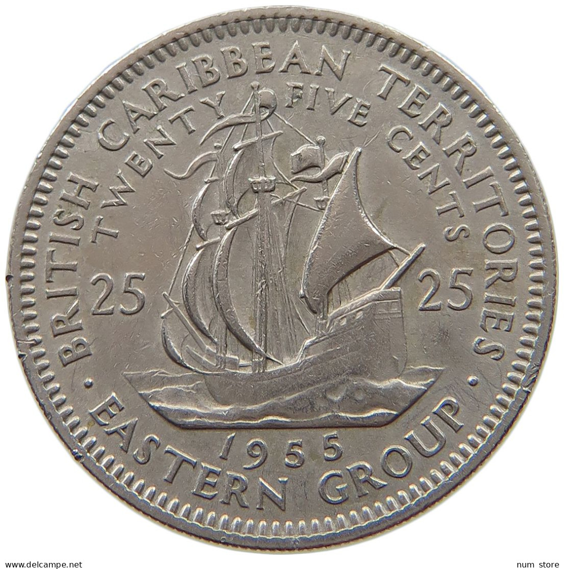 BRITISH CARIBBEAN TERRITORIES 25 CENTS 1955 Elizabeth II. (1952-2022) #a016 0605 - Territoires Britanniques Des Caraïbes