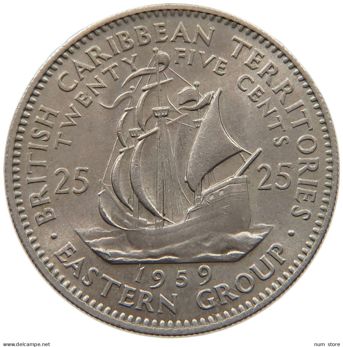 BRITISH CARIBBEAN TERRITORIES 25 CENTS 1959 Elizabeth II. (1952-2022) #c011 0073 - Territoires Britanniques Des Caraïbes