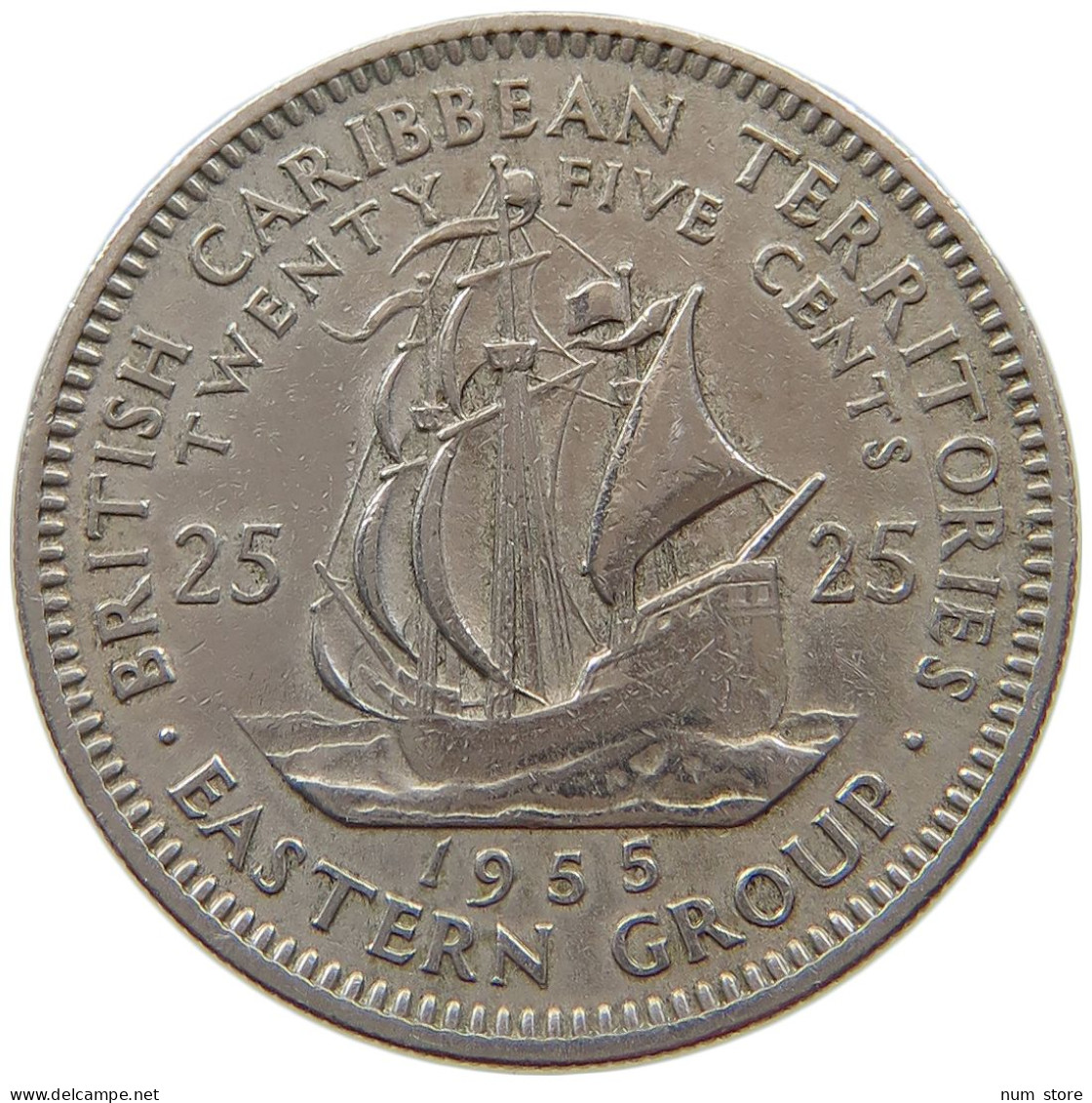 BRITISH CARIBBEAN TERRITORIES 25 CENTS 1955 Elizabeth II. (1952-2022) #a016 0603 - Territoires Britanniques Des Caraïbes