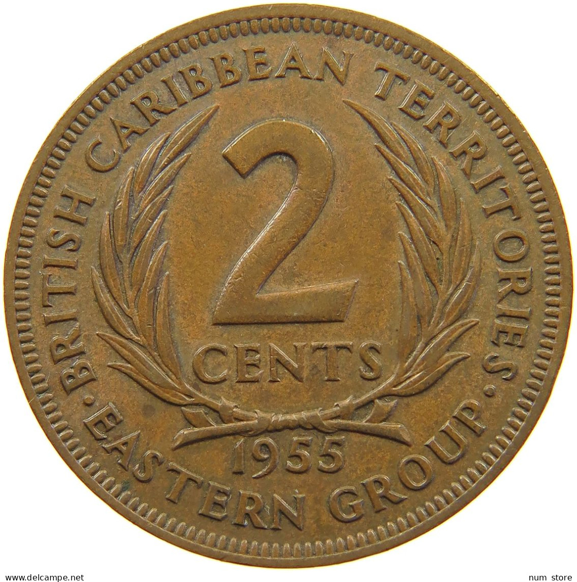 BRITISH CARIBBEAN TERRITORIES 2 CENTS 1955 Elizabeth II. (1952-2022) #c014 0451 - Caribe Británica (Territorios Del)