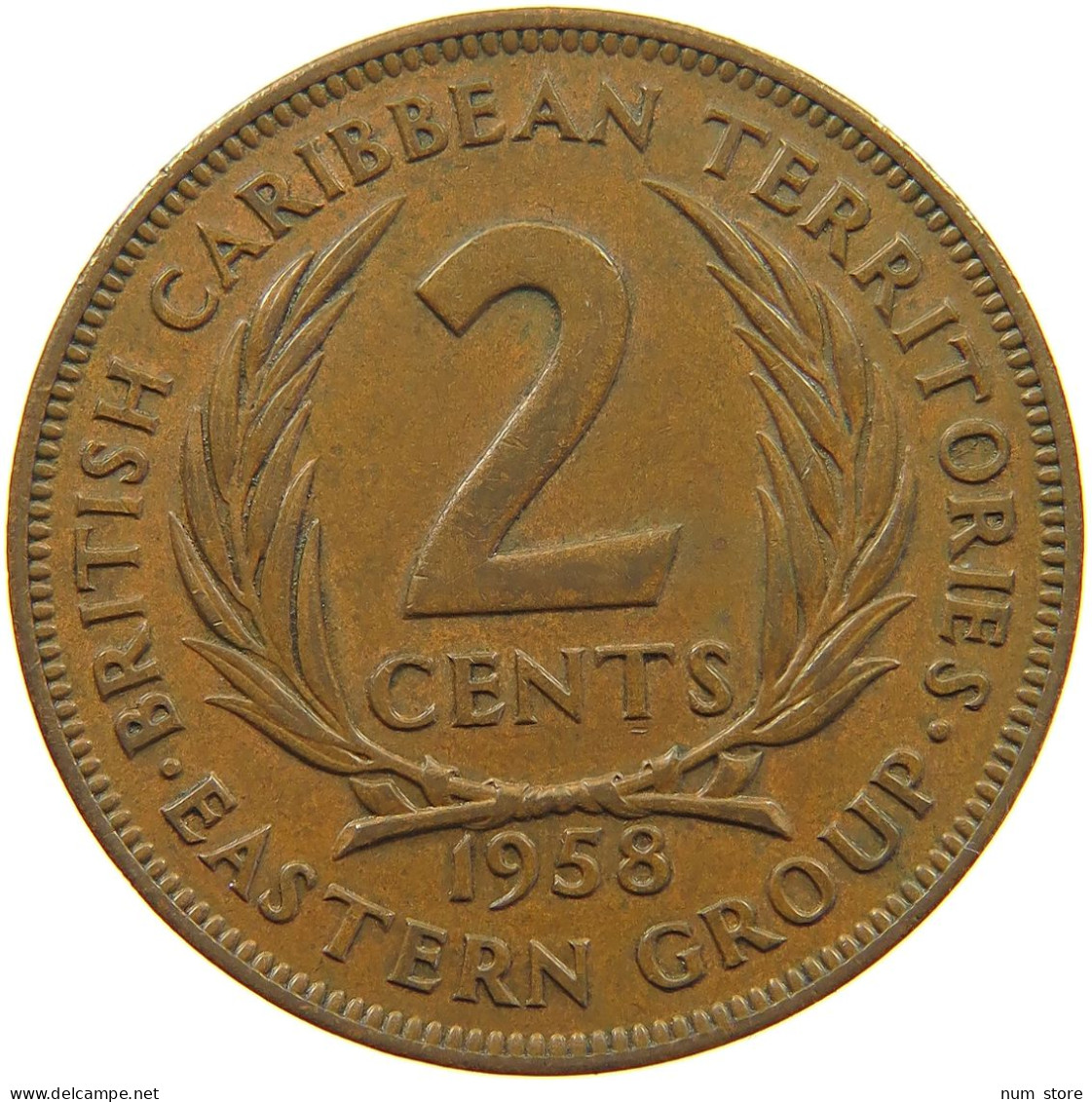 BRITISH CARIBBEAN TERRITORIES 2 CENTS 1958 Elizabeth II. (1952-2022) #c014 0453 - Caraibi Britannici (Territori)