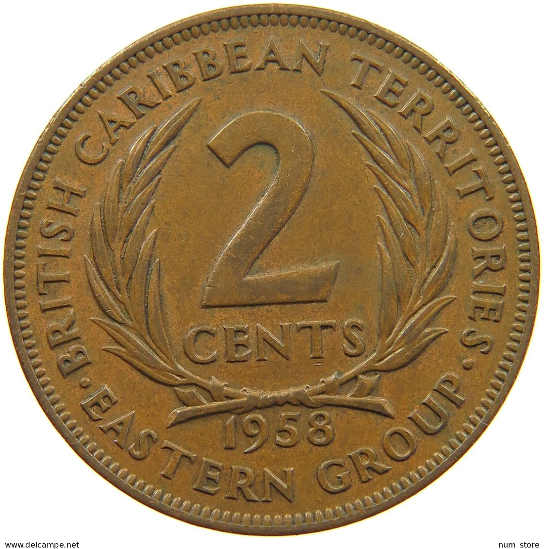 BRITISH CARIBBEAN TERRITORIES 2 CENTS 1958 Elizabeth II. (1952-2022) #c014 0453 - Caribe Británica (Territorios Del)