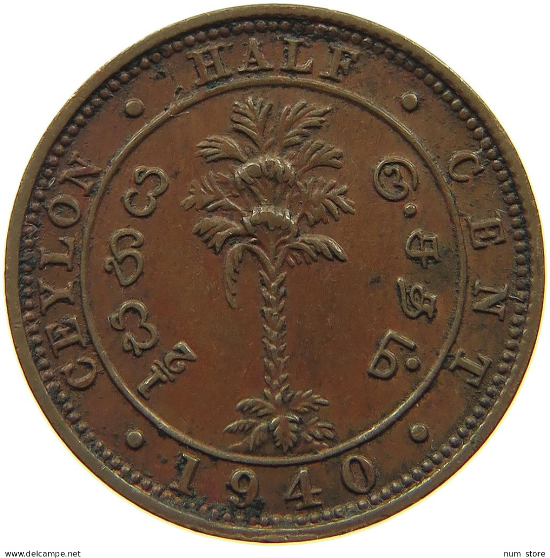 CEYLON 1/2 CENT 1940 George VI. (1936-1952) #a094 0217 - Sri Lanka