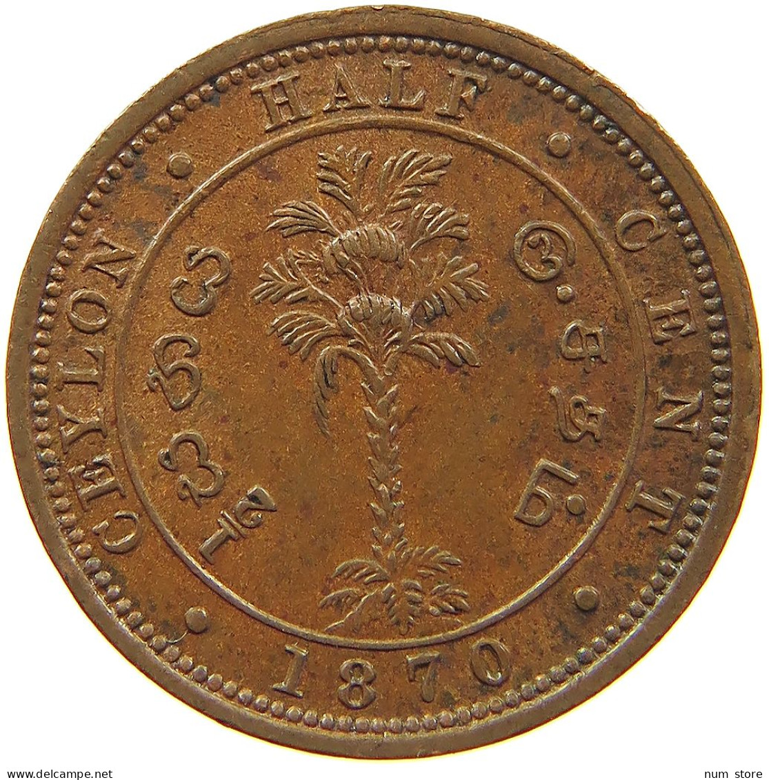 CEYLON 1/2 CENT 1870 Victoria 1837-1901 #t018 0307 - Sri Lanka