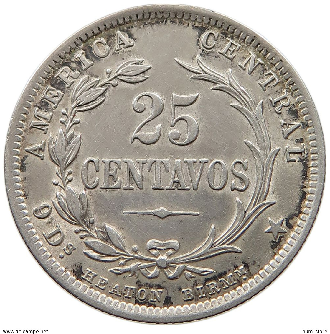 COSTA RICA 25 CENTAVOS 1892 HEATON  #t064 0281 - Costa Rica