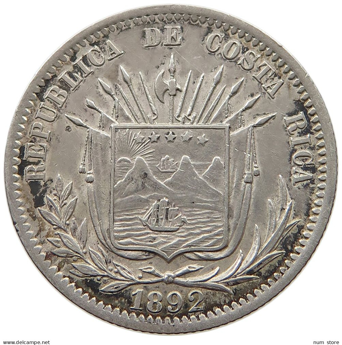 COSTA RICA 25 CENTAVOS 1892 HEATON  #t064 0281 - Costa Rica