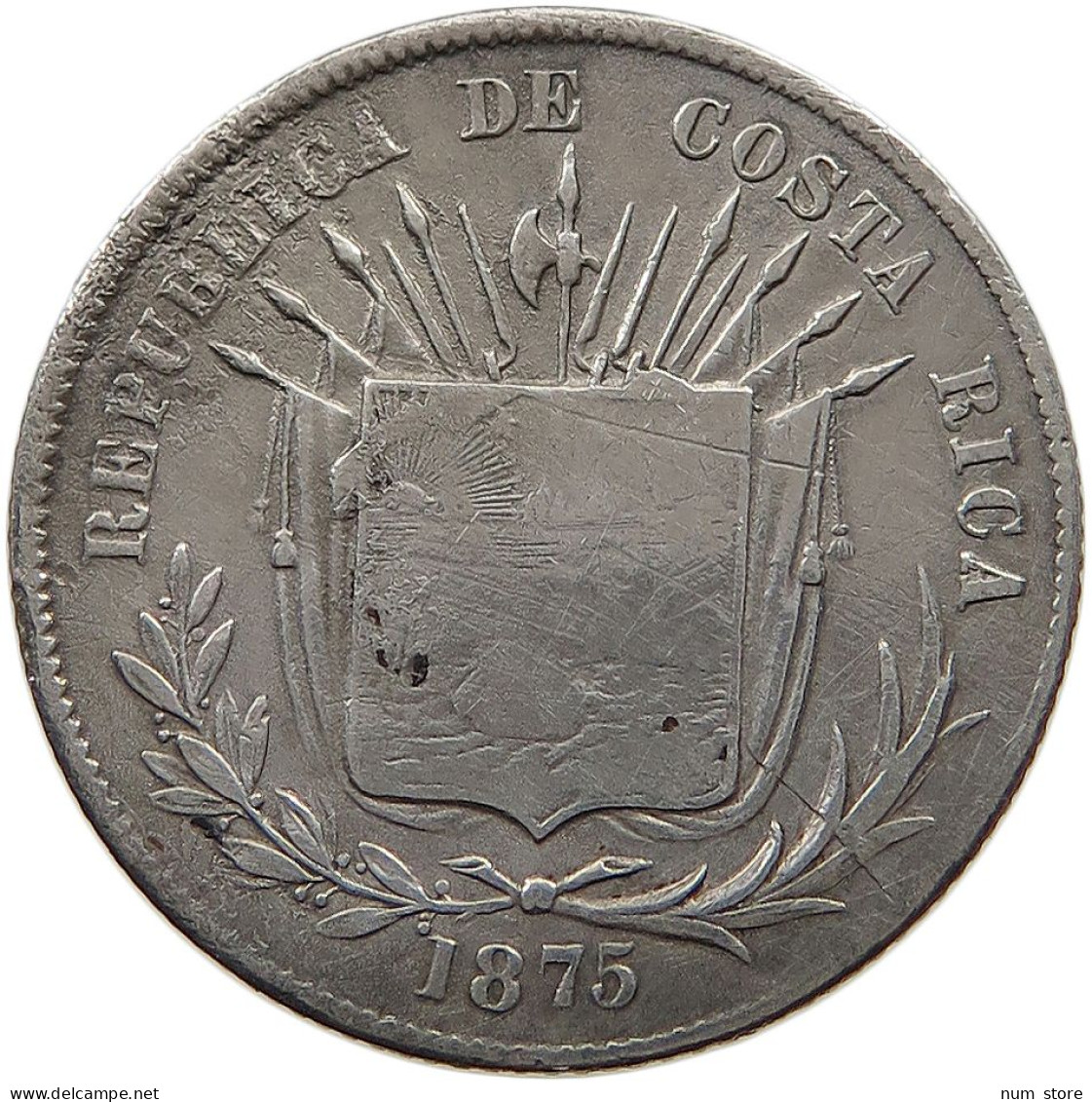 COSTA RICA 25 CENTAVOS 1875 RARE #t063 0267 - Costa Rica