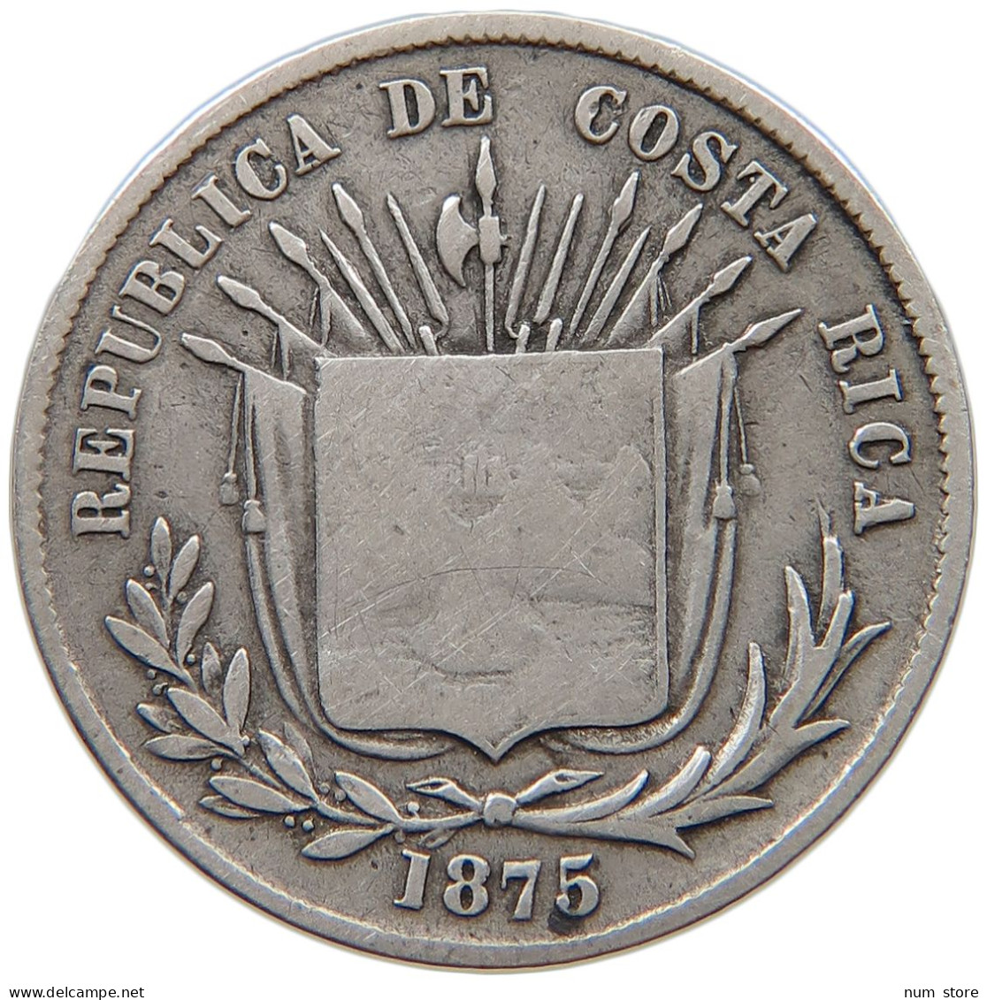 COSTA RICA 25 CENTAVOS 1875 RARE #t133 0185 - Costa Rica