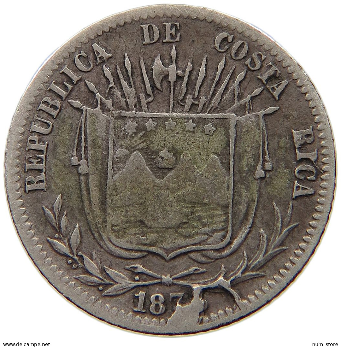 COSTA RICA 10 CENTAVOS 1875 DIE BREAK #t064 0231 - Costa Rica