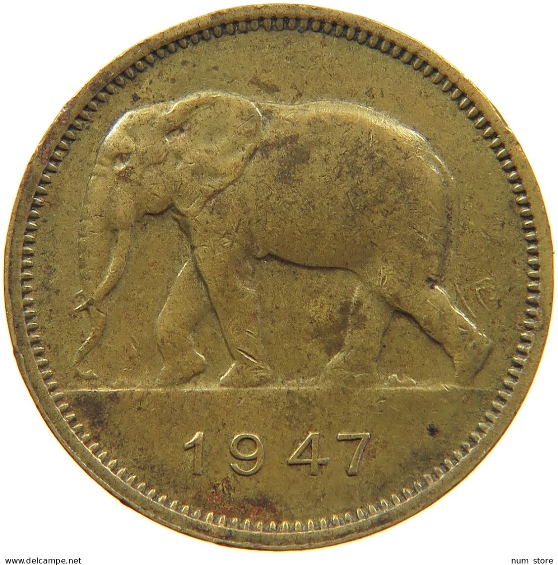 CONGO BELGIAN 2 FRANCS 1947  #s007 0033 - 1945-1951: Regency