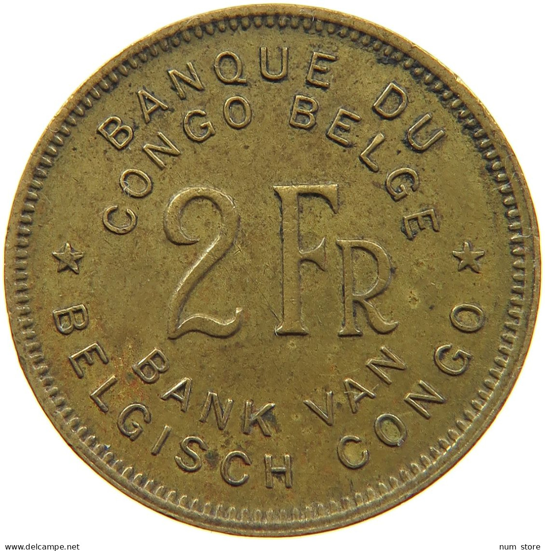 CONGO BELGIAN 2 FRANCS 1947  #s007 0033 - 1945-1951: Regencia