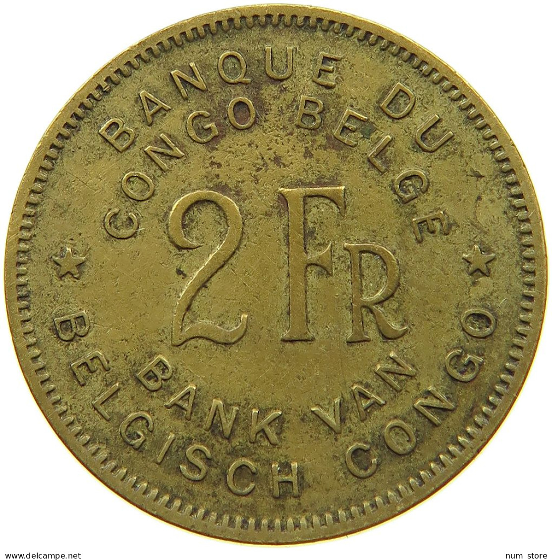 CONGO BELGIAN 2 FRANCS 1947  #s080 0595 - 1945-1951: Regentschap