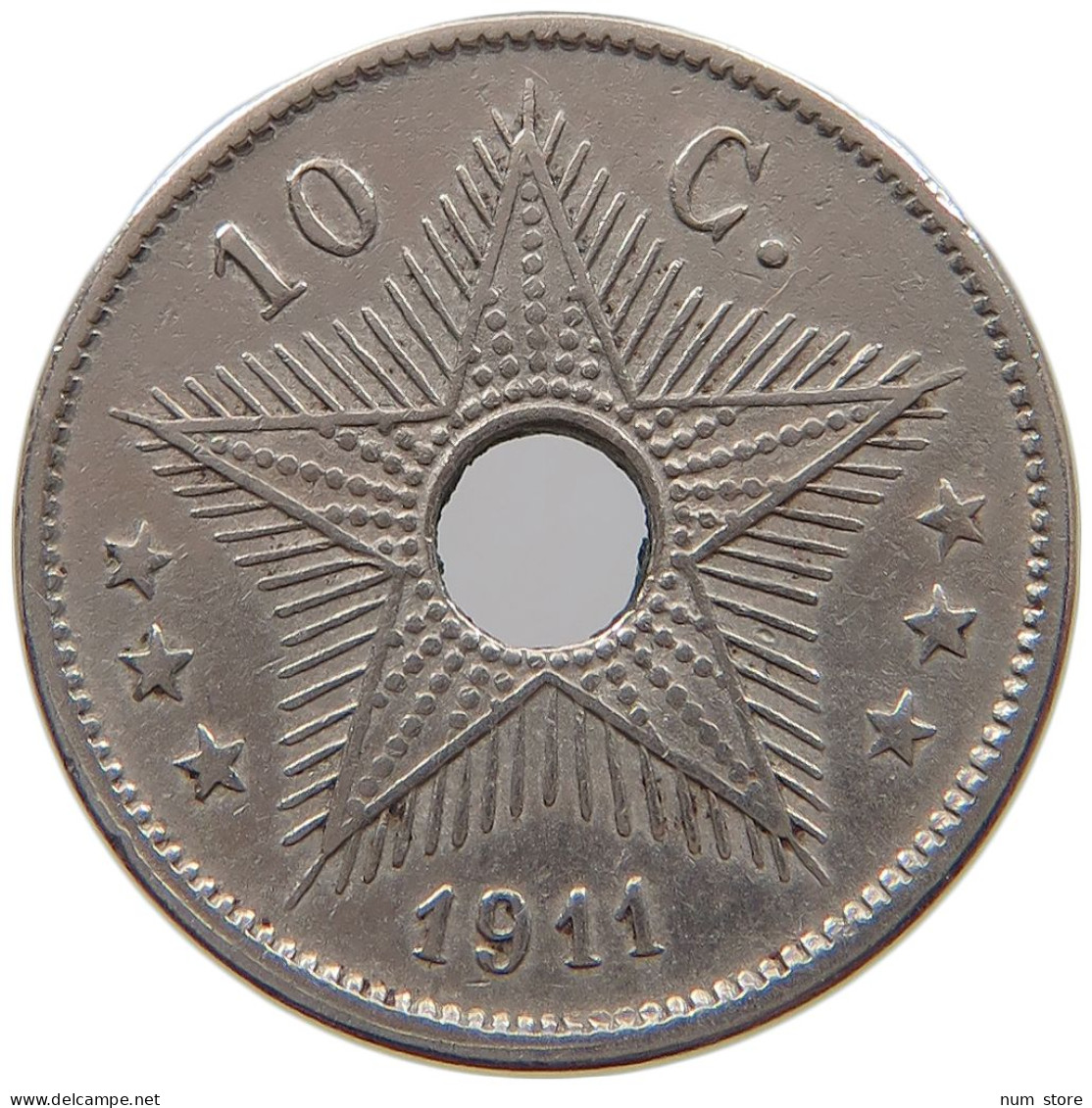 CONGO BELGIAN 10 CENTIMES 1911  #a062 0157 - 1910-1934: Albert I