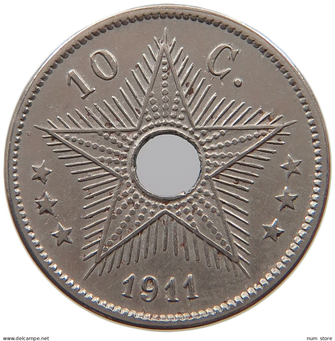 CONGO BELGIAN 10 CENTIMES 1911  #a062 0153 - 1910-1934: Albert I.
