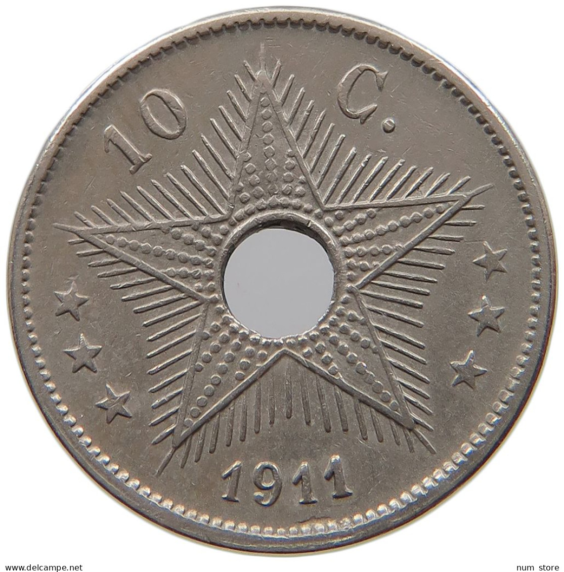 CONGO BELGIAN 10 CENTIMES 1911  #a062 0151 - 1910-1934: Albert I.