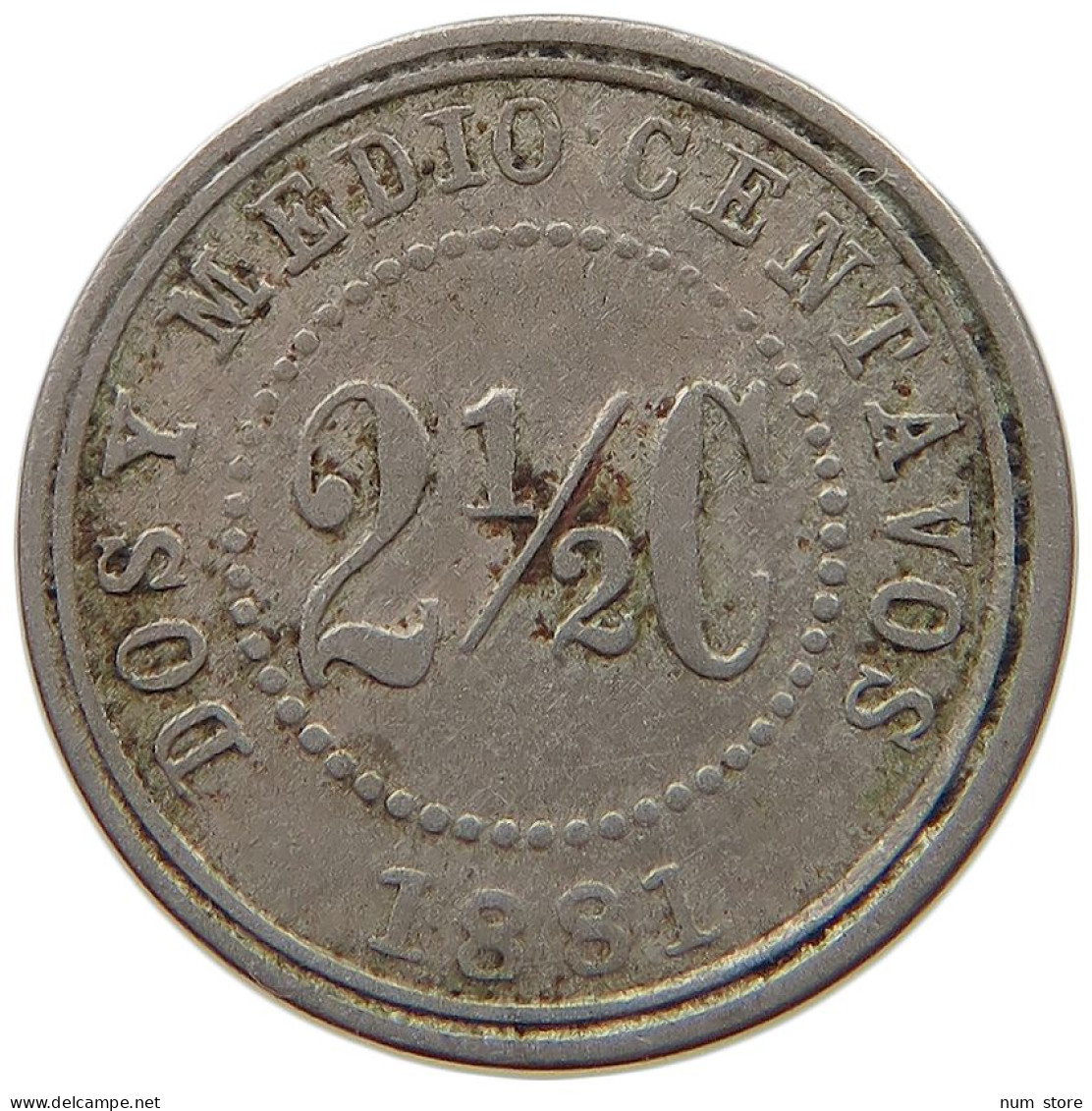 COLOMBIA 2 1/2 CENTAVOS 1881  #s055 0875 - Colombie