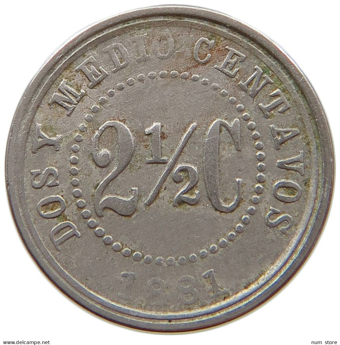 COLOMBIA 2 1/2 CENTAVOS 1881  #t133 0293 - Colombia