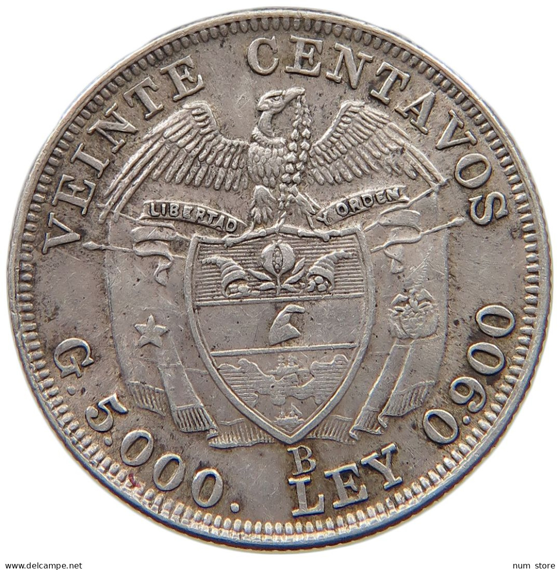 COLOMBIA 20 CENTAVOS 1933 OVERSTRUCK #t156 0033 - Colombie