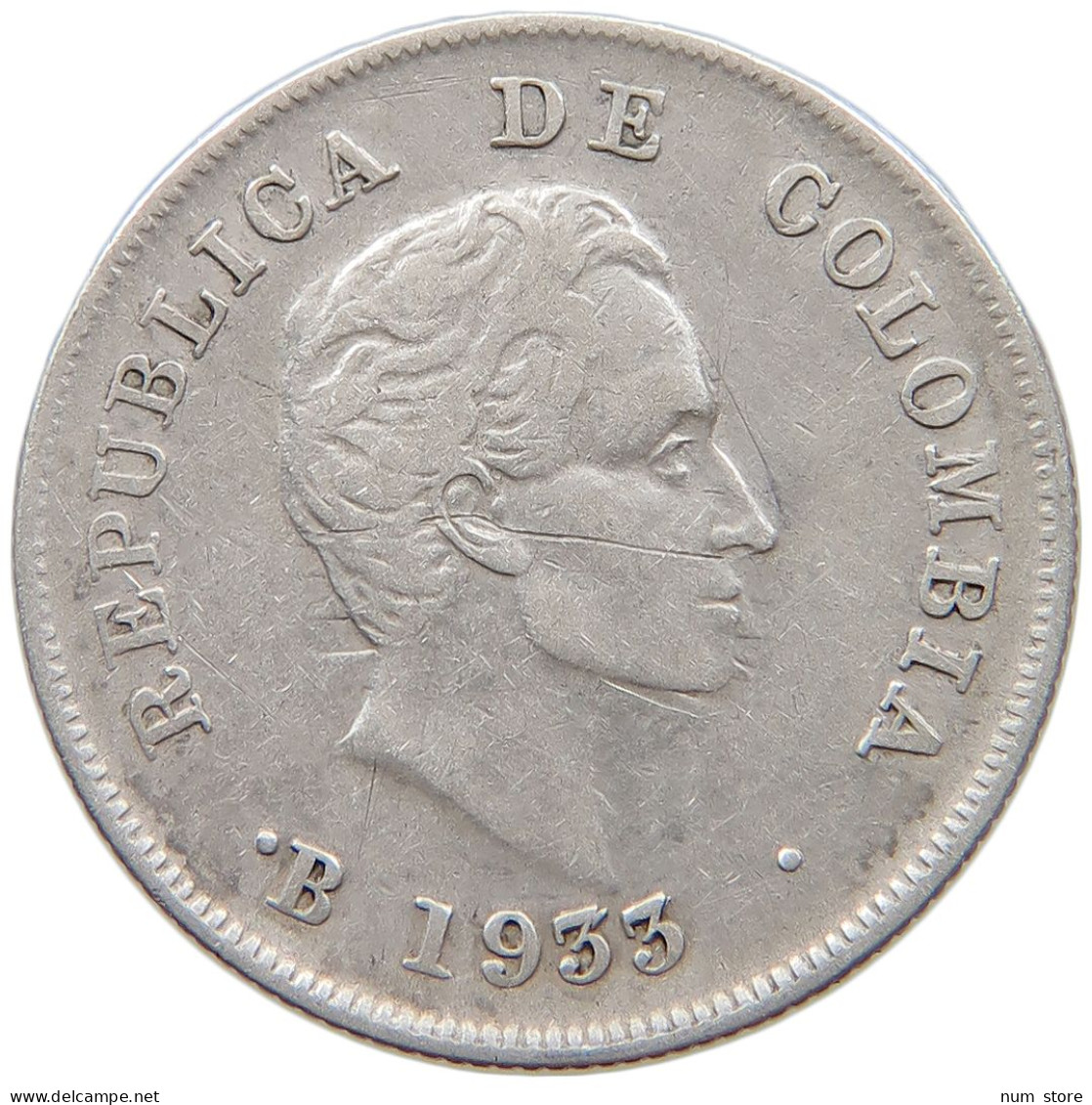 COLOMBIA 20 CENTAVOS 1933 DOUBLE STRUCK DATE #t133 0215 - Kolumbien