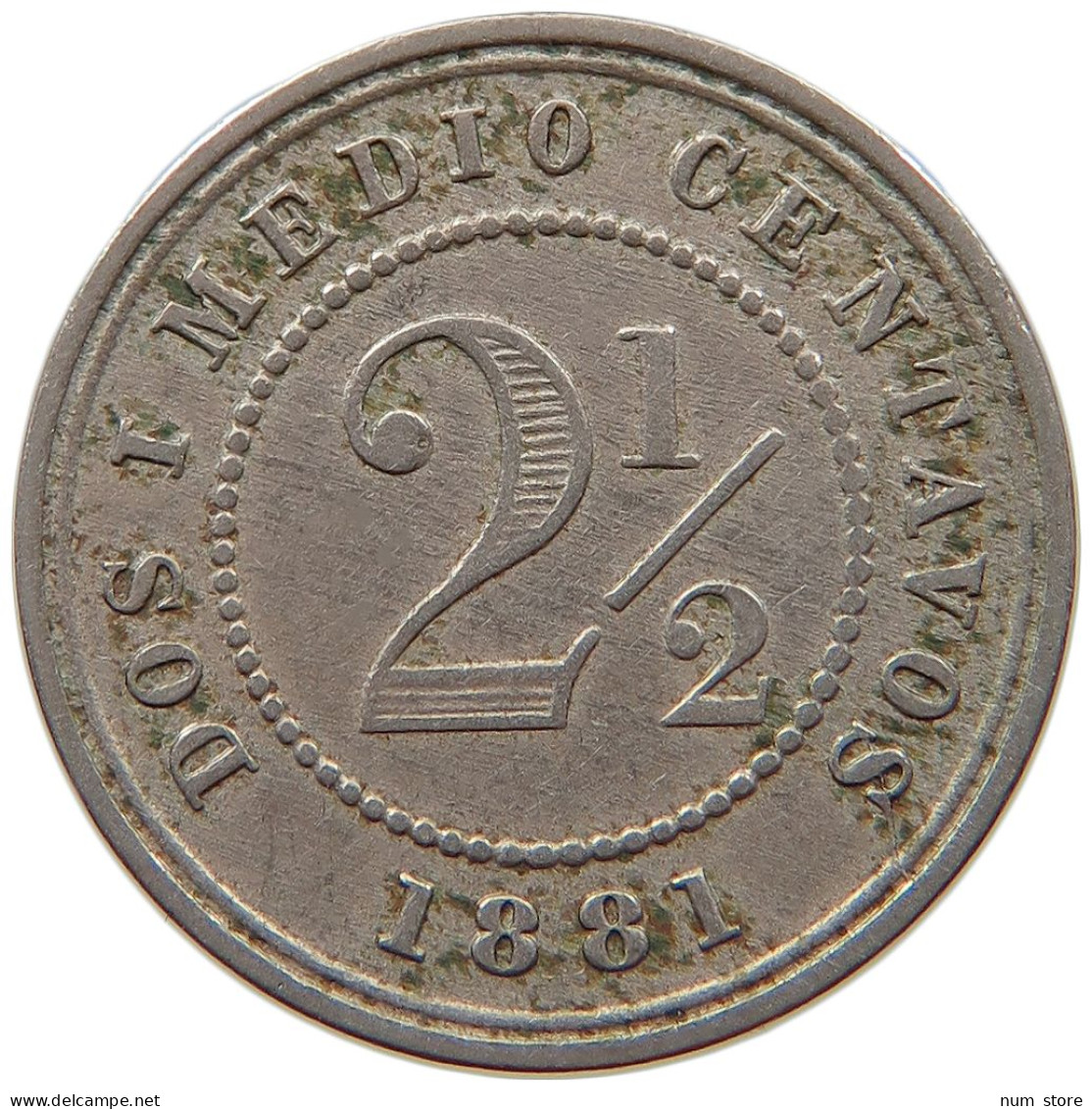 COLOMBIA 2 1/2 CENTAVOS 1881  #s028 0233 - Colombia