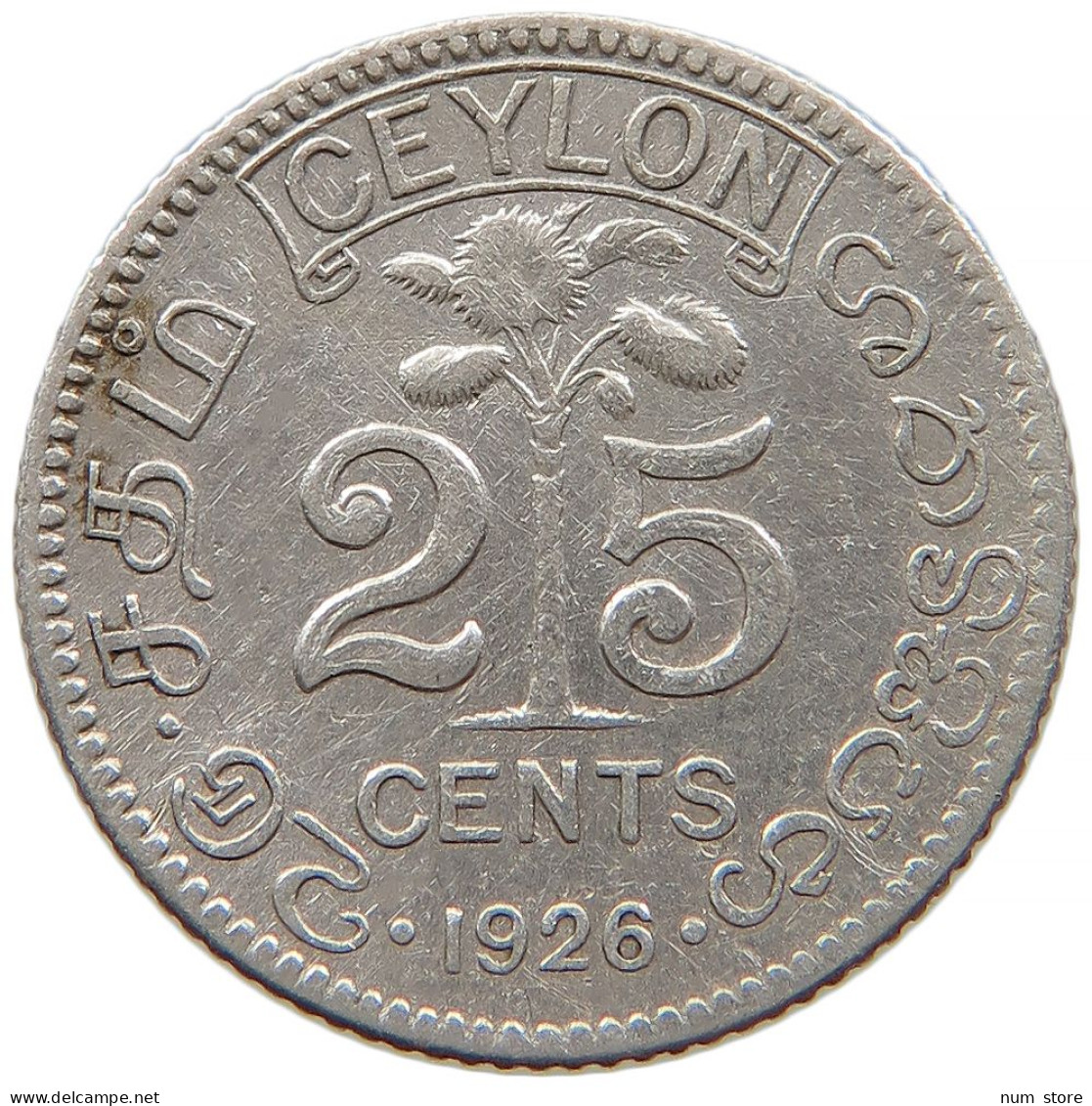 CEYLON 25 CENTS 1926 George V. (1910-1936) #t013 0209 - Sri Lanka