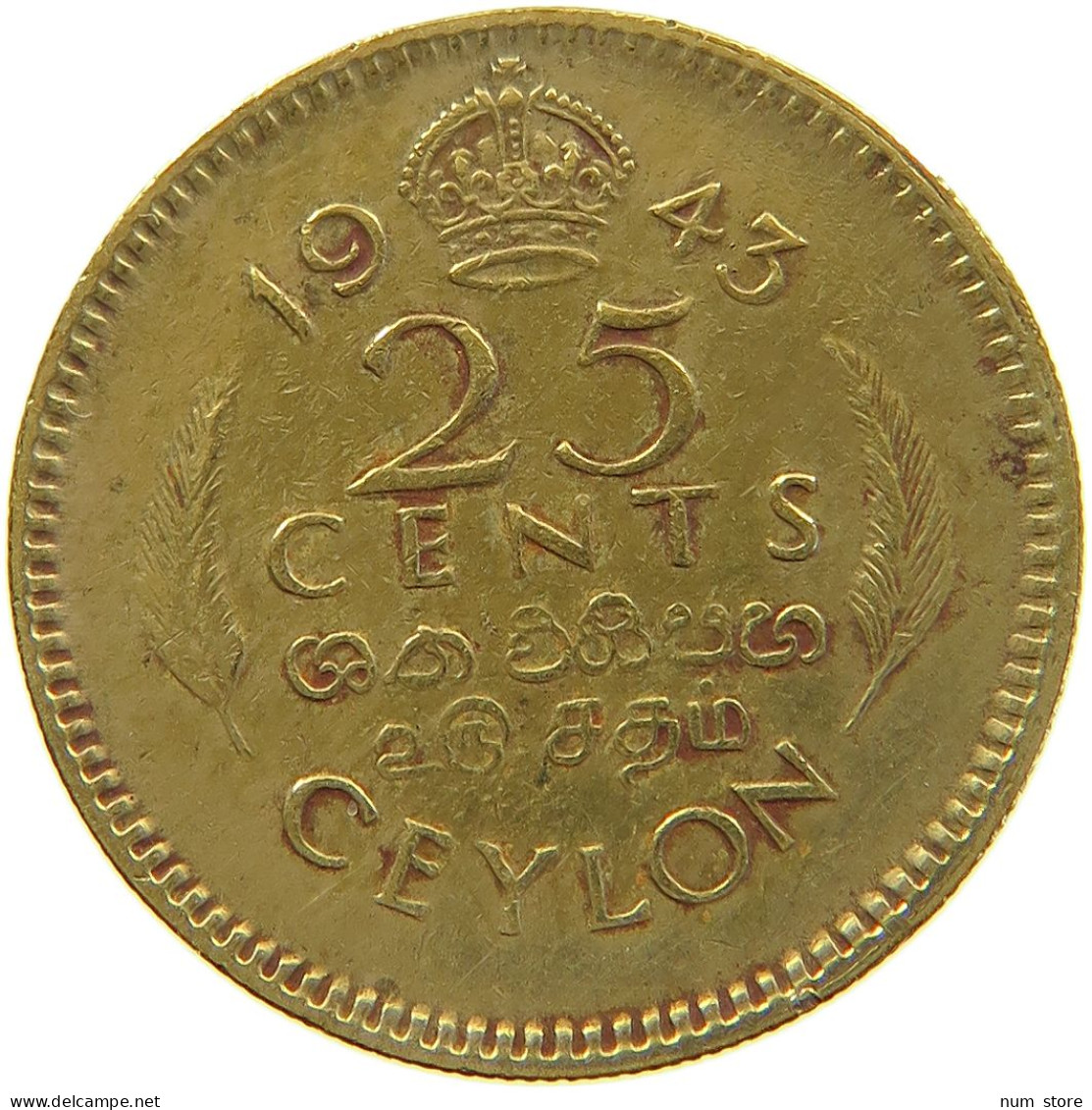 CEYLON 25 CENTS 1943 George VI. (1936-1952) #a064 0663 - Sri Lanka