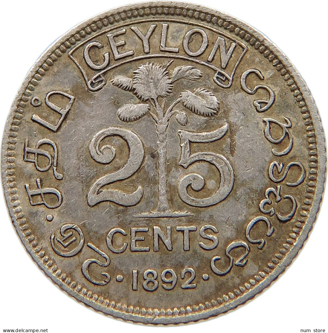 CEYLON 25 CENTS 1892 Victoria 1837-1901 #t121 0247 - Sri Lanka