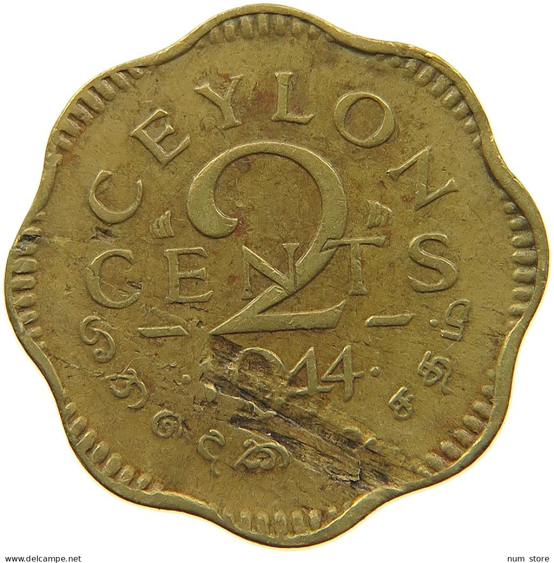 CEYLON 2 CENTS 1944 George VI. (1936-1952) #s080 0379 - Sri Lanka