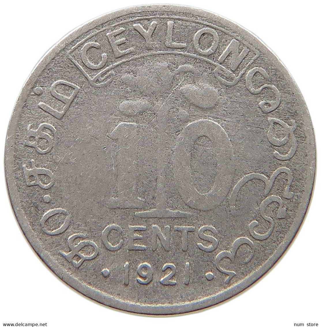 CEYLON 10 CENTS 1921 George V. (1910-1936) #s049 0737 - Sri Lanka