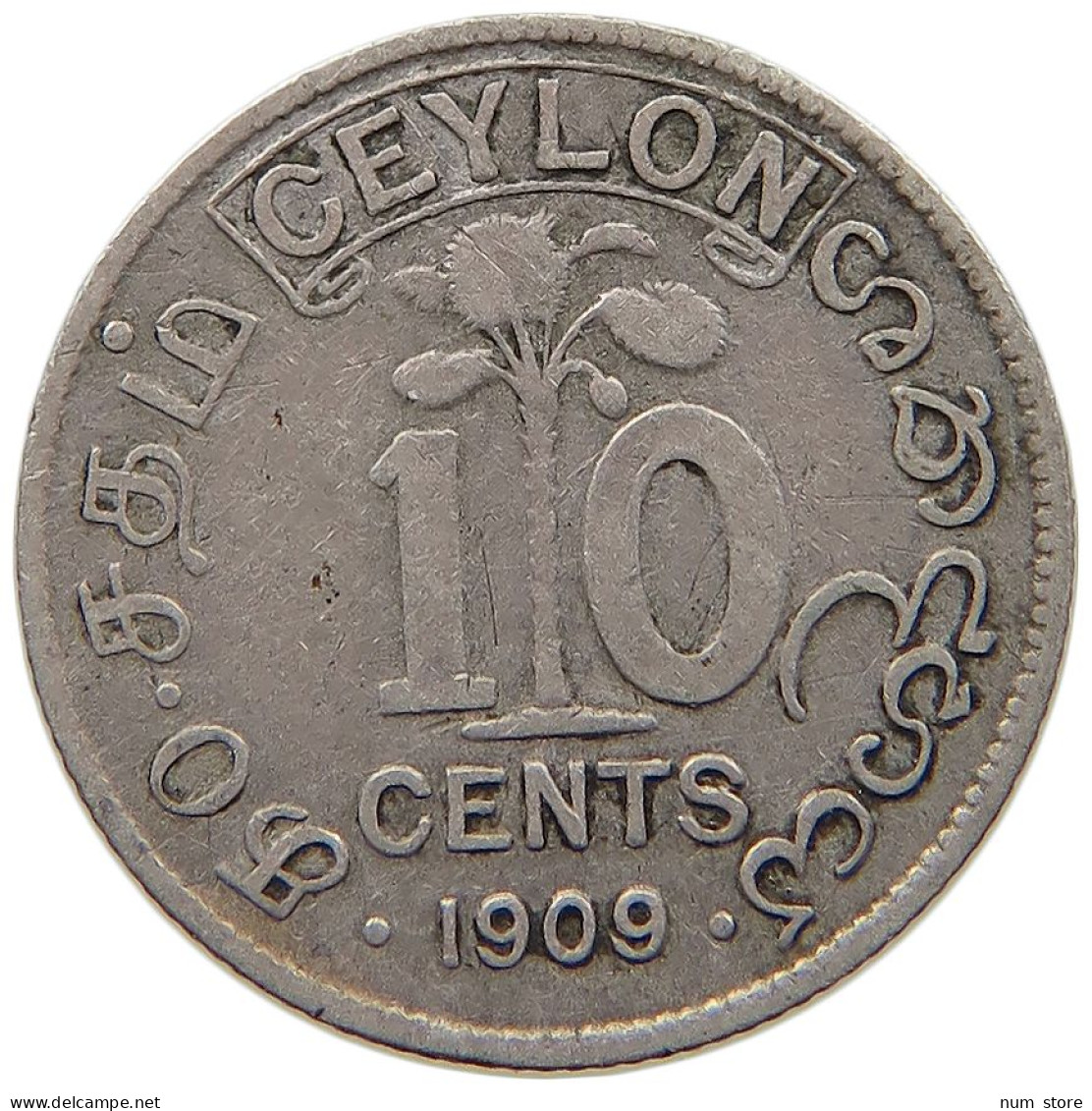 CEYLON 10 CENTS 1909 Edward VII., 1901 - 1910 #c010 0473 - Sri Lanka