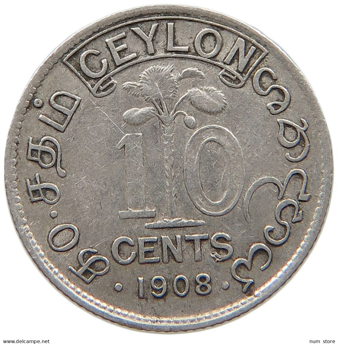 CEYLON 10 CENTS 1908 Edward VII., 1901 - 1910 #c018 0317 - Sri Lanka