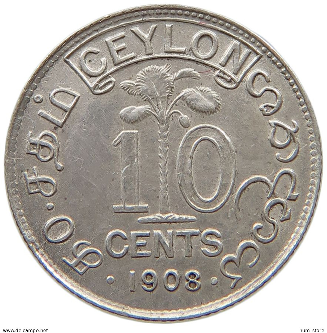 CEYLON 10 CENTS 1908 Edward VII., 1901 - 1910 #a004 0417 - Sri Lanka