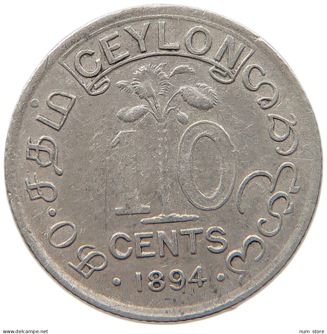 CEYLON 10 CENTS 1894 Victoria 1837-1901 #s031 0277 - Sri Lanka