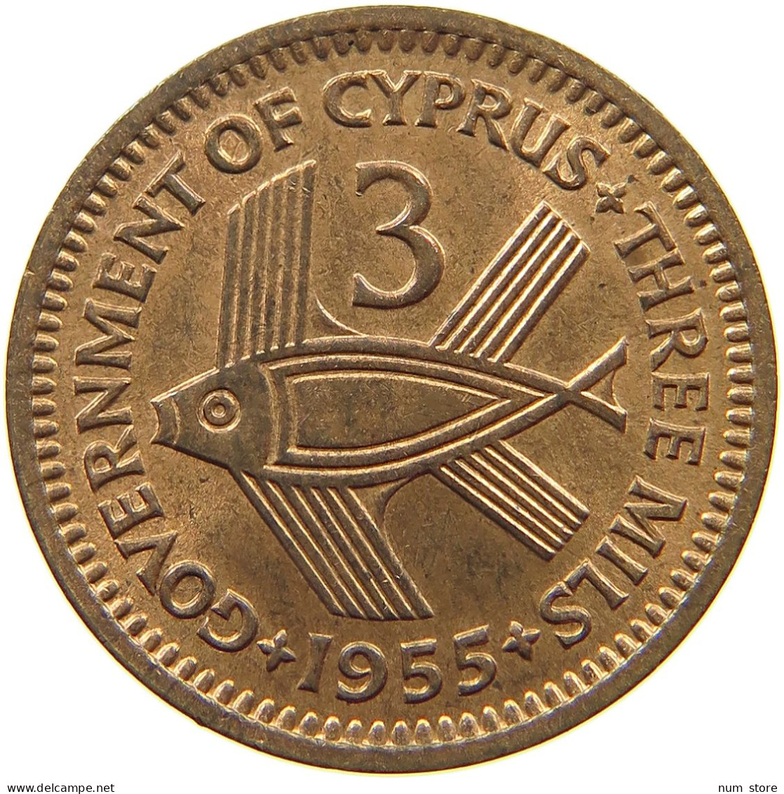 CYPRUS 3 MILS 1955 Elizabeth II. (1952-) #a093 0467 - Chypre