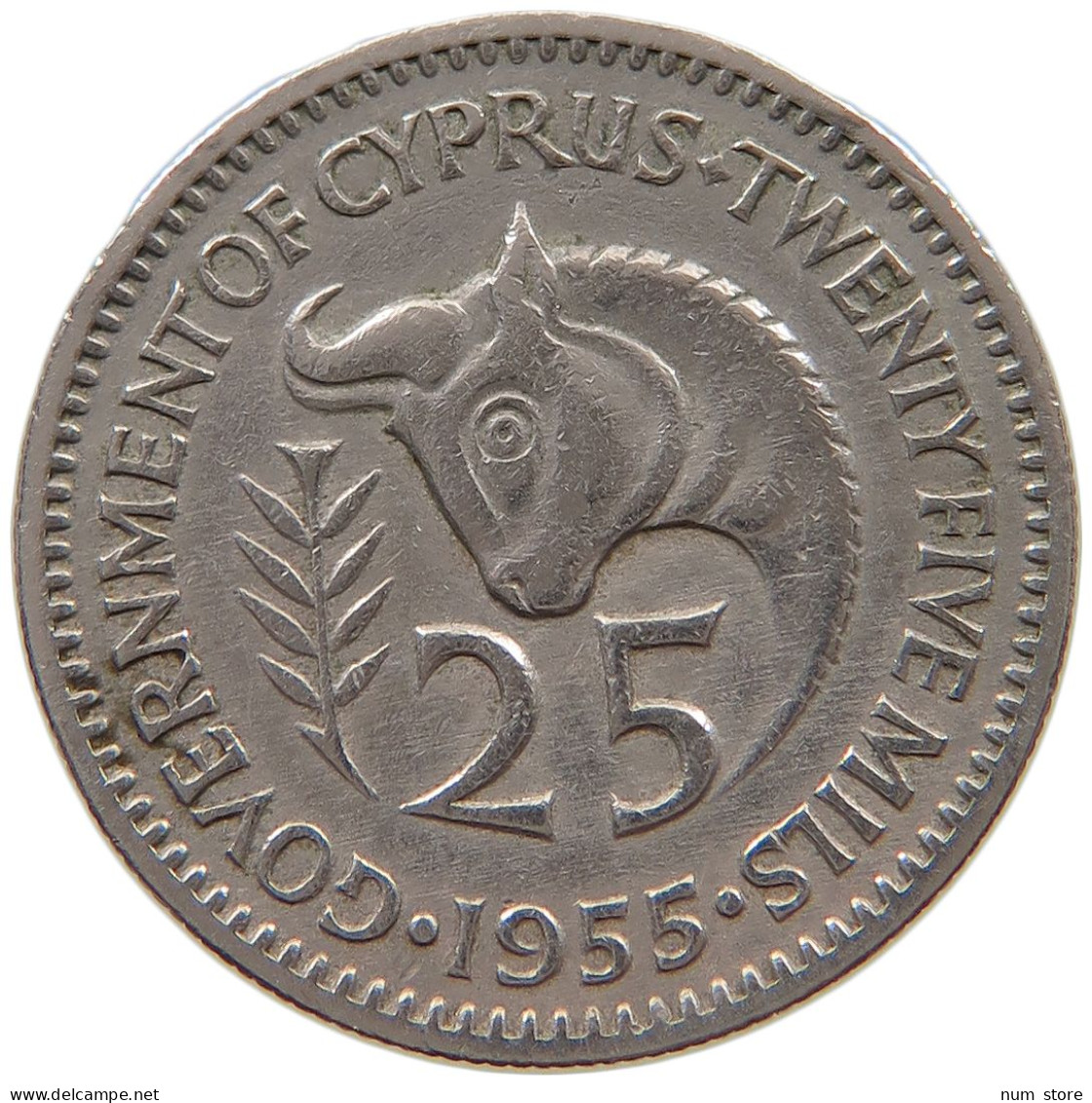 CYPRUS 25 MILS 1955 Elizabeth II. (1952-2022) #a061 0661 - Cyprus