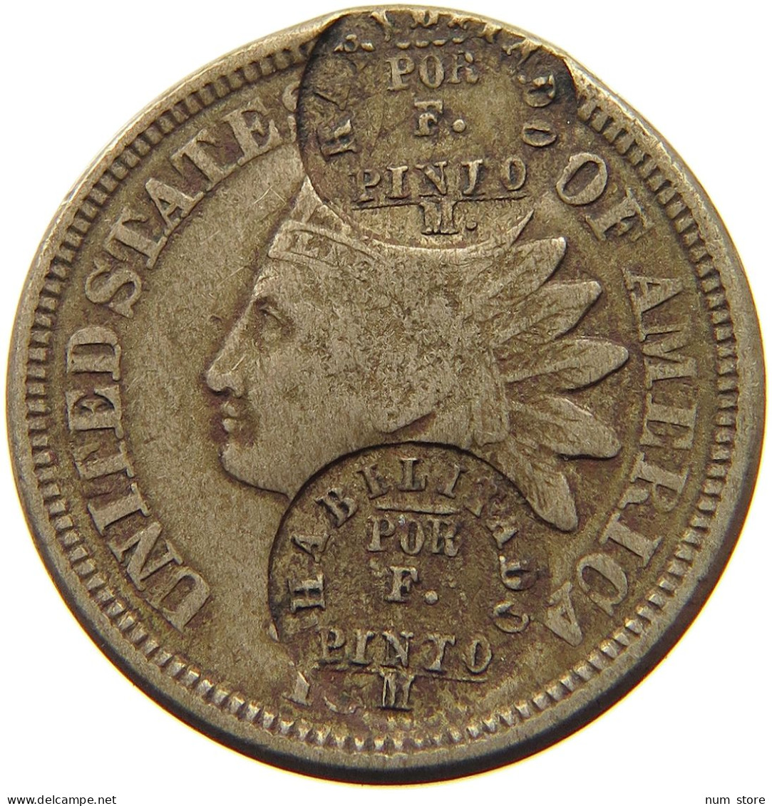 COSTA RICA CENT  COSTA RICA CENT INDIAN HEAD COUNTERMARKED PINTO 2X / HEART #t064 0215 - Costa Rica