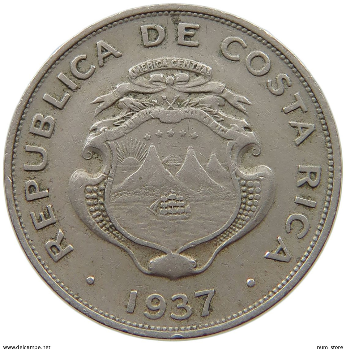 COSTA RICA 50 CENTIMOS 1937  #s070 0317 - Costa Rica
