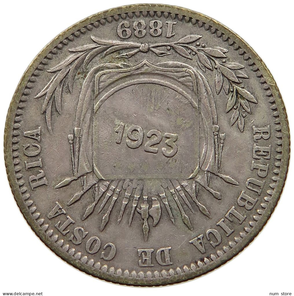 COSTA RICA 50 CENTIMOS 1923 COSTA RICA 50 CENTIMOS 1923 OVER 25 CENTAVOS 1889 #t064 0285 - Costa Rica