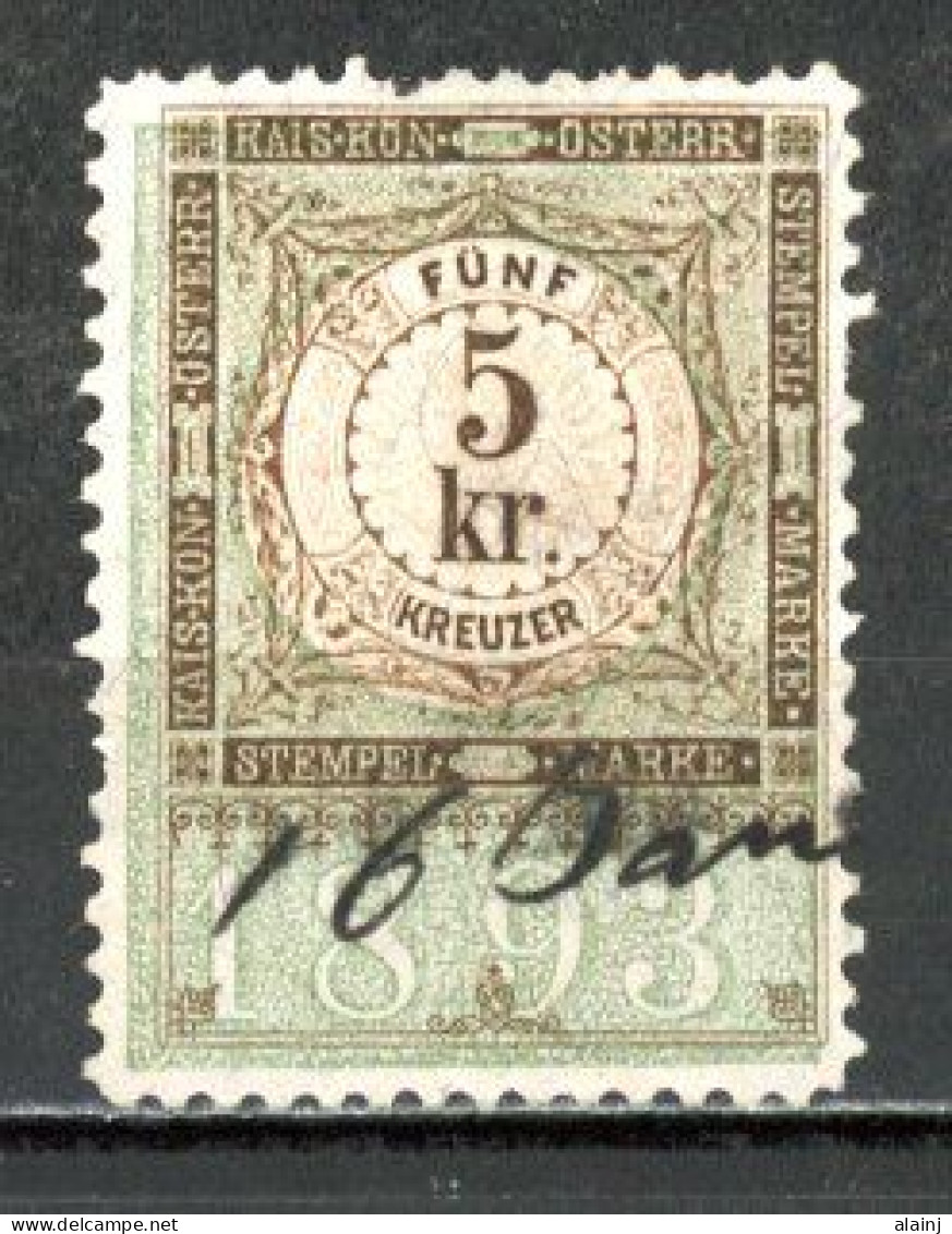 Autriche   Fiscal   Obl    ---      1893  --  Steuermarken  -  5 Kreuzer --  Belle Oblitération. - Fiscali