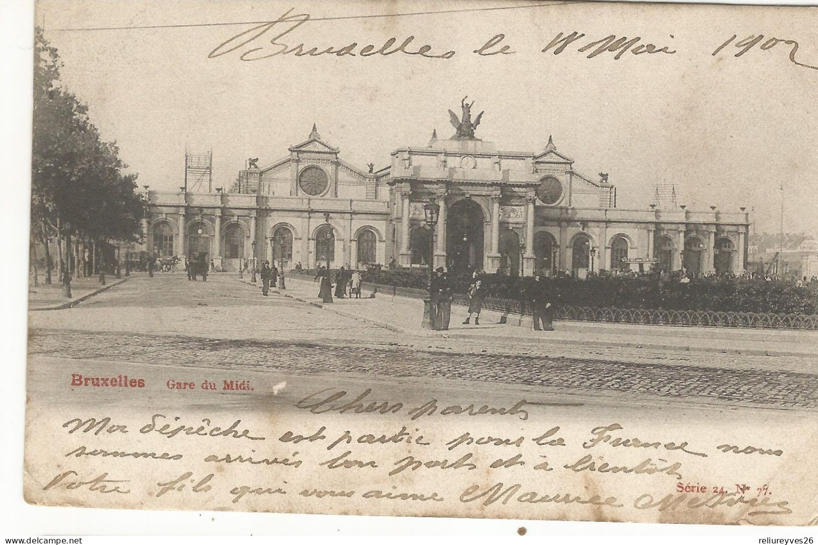 CPA, Précurseur ,Belgique,N° 19 , Bruxelles , La Gare Du Midi , Animée, Ed. 1902 - Transport (rail) - Stations