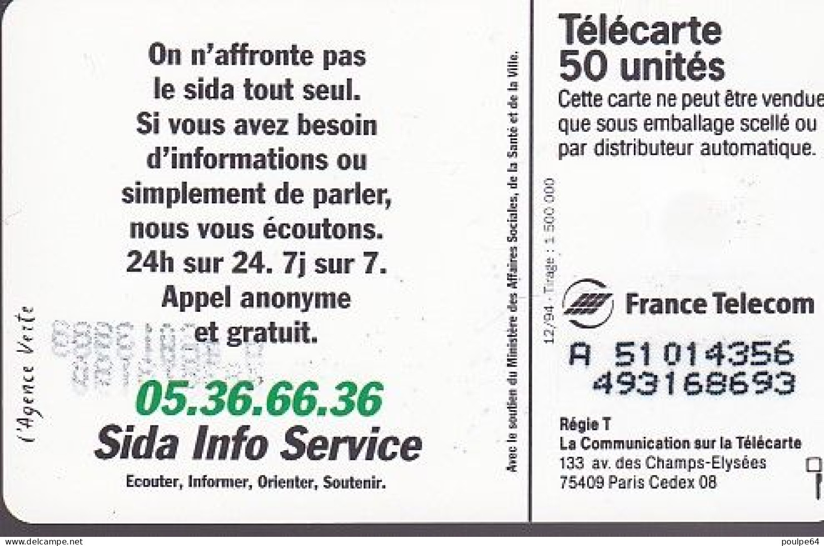 F531 - 12/1994 - SIDA INFO PHOTO - 50 SO5 (verso : N° A+8 Chiffres - Deux Lignes) - 1994