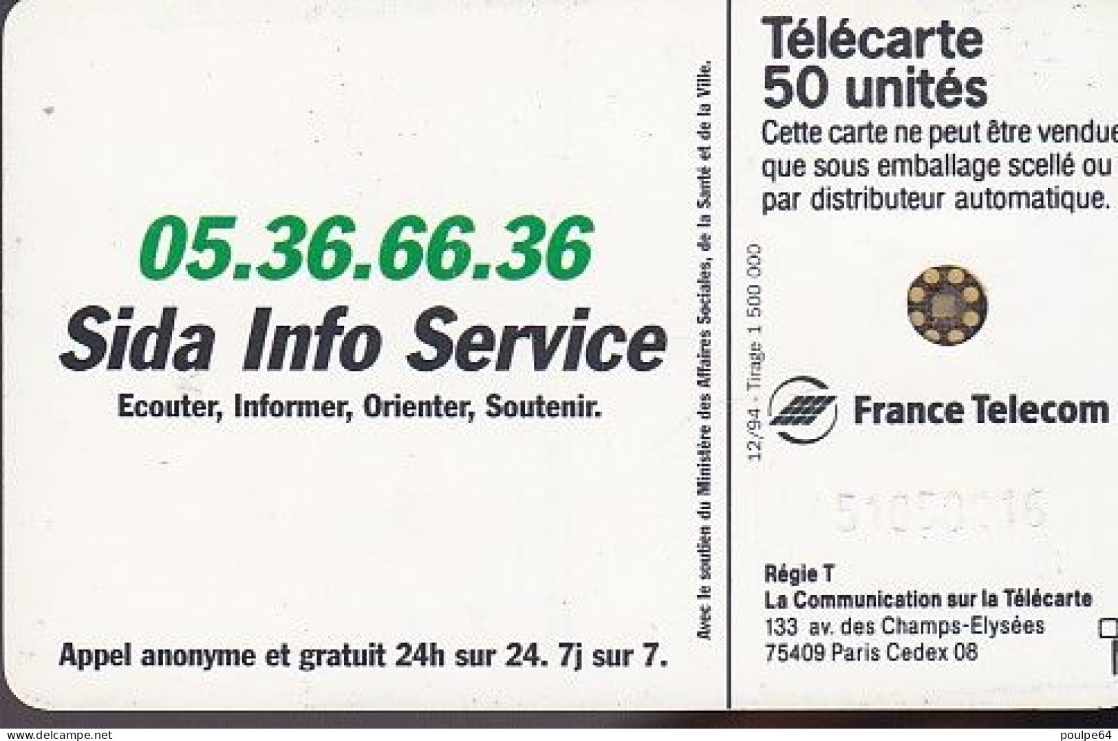 F532 - 12/1994 - SIDA RUBAN - 50 SC5 (verso : N° C+4+C+6  Chiffres - Deux Lignes) - 1994