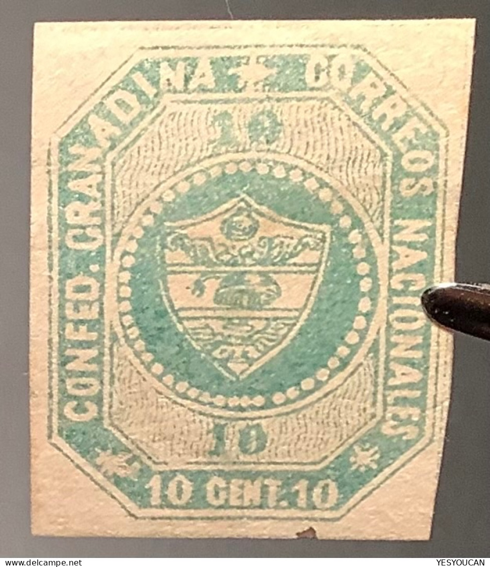 Colombia 1859 Sc.4 RARE COLOUR PROOF IN BLUE GREEN INSTEAD ORANGE Grenadine Confederation 5c (Confédération Grenadine - Colombia