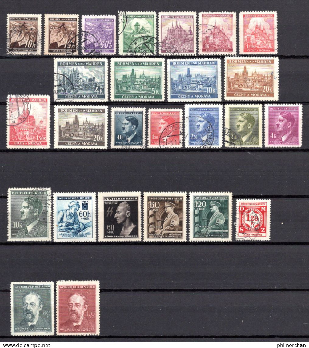 Bohême Et Moravie 1939 à 1944 26 Timbres Différents  0,80 € (cote 10,20 € 26 Valeurs) - Used Stamps