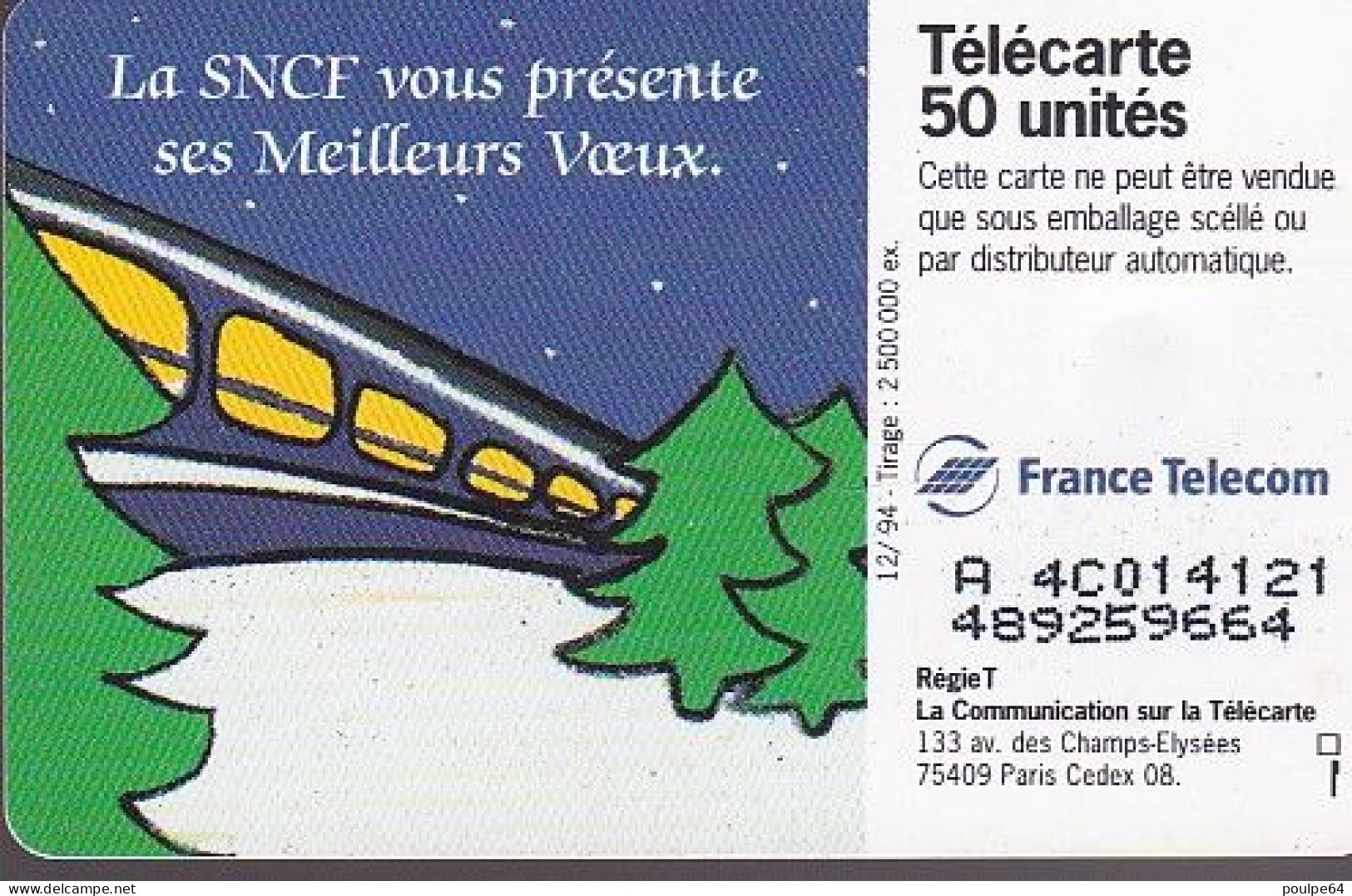 F535B - 12/1994 - SNCF " Père Noël " - 50 SC7 (verso : N° A+4+C+6 Chiffres Droits - Deux Lignes) - 1994