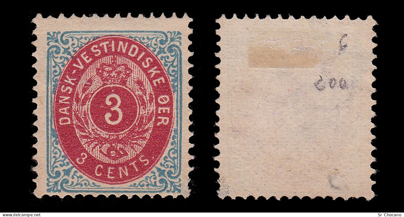 DANISH WEST INDIES.1873-9.Scott 6.3c. Inverted Frame.MNG. - Denmark (West Indies)