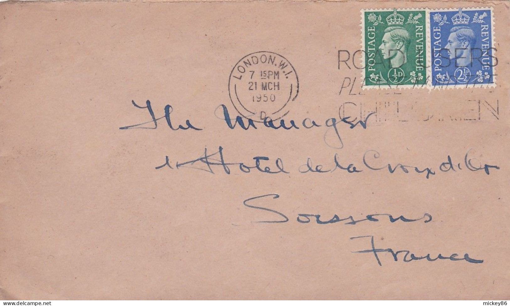 G-B- 1950--- Lettre LONDON W.I  Pour Soissons-02 (France)-timbres ,cachet  Date  21- MCH -1950-- - Brieven En Documenten