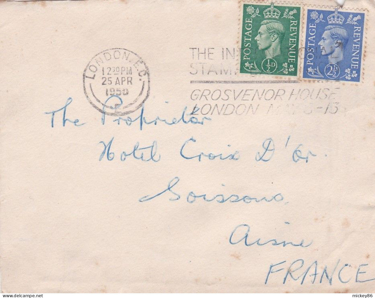 G-B- 1950--- Lettre LONDON E.C  Pour Soissons-02 (France)-timbres ,cachet  Date  25- APR -1950-- - Storia Postale