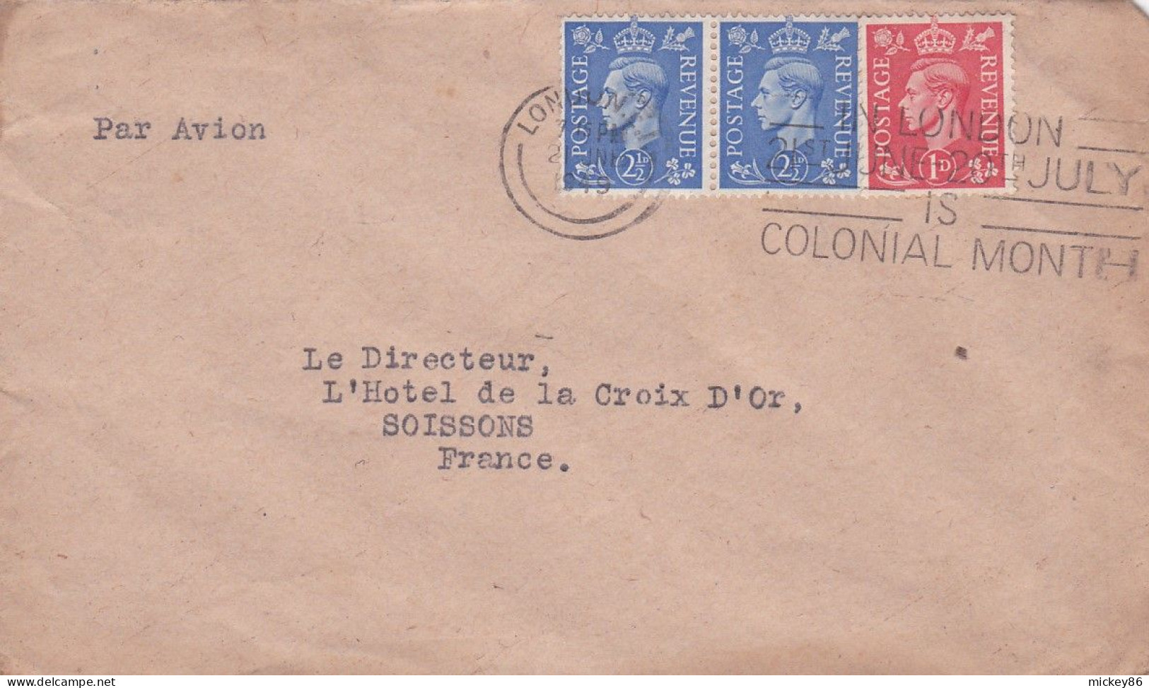 G-B- 1949--- Lettre  LONDON  Pour Soissons-02 (France)-timbres ,cachet  Date   21- JNE -1949 -- - Storia Postale