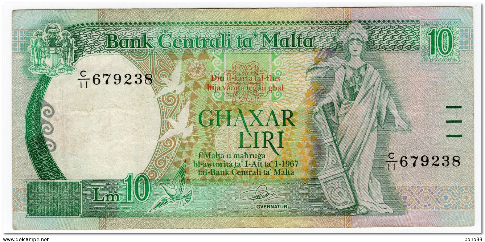 MALTA,10 LIRI,L.1967 (1994),P.47a,VF - Malte